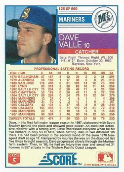 1988 Score - Glossy #126 Dave Valle Back
