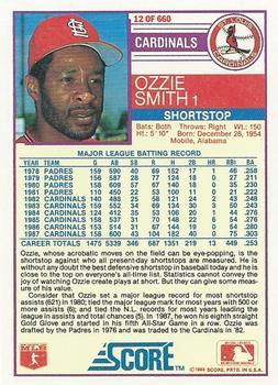 1988 Score - Glossy #12 Ozzie Smith Back