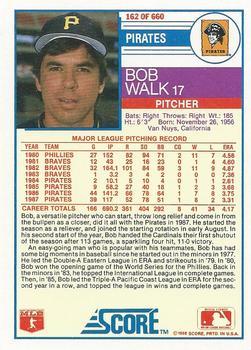 1988 Score - Glossy #162 Bob Walk Back