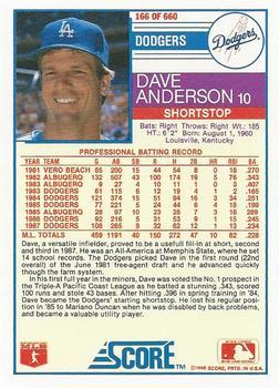 1988 Score - Glossy #166 Dave Anderson Back
