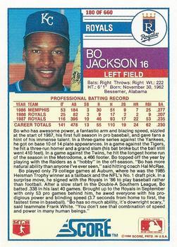 1988 Score - Glossy #180 Bo Jackson Back