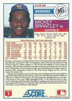 1988 Score - Glossy #213 Mickey Brantley Back