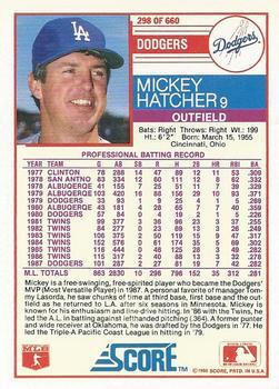 1988 Score - Glossy #298 Mickey Hatcher Back