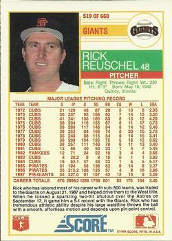 1988 Score - Glossy #519 Rick Reuschel Back