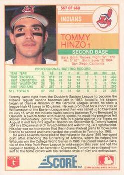 1988 Score - Glossy #567 Tommy Hinzo Back