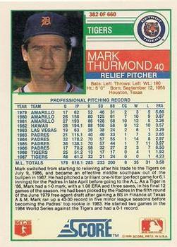 1988 Score - Glossy #382 Mark Thurmond Back