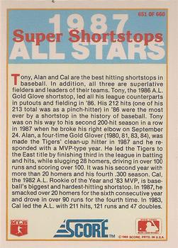 1988 Score - Glossy #651 Tony Fernandez / Cal Ripken, Jr. / Alan Trammell Back