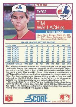 1988 Score - Glossy #70 Tim Wallach Back