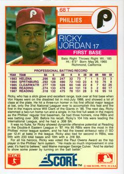 1988 Score Rookie & Traded - Glossy #68T Ricky Jordan Back