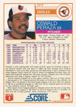 1988 Score Rookie & Traded - Glossy #77T Oswald Peraza Back