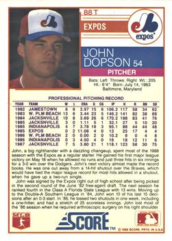 1988 Score Rookie & Traded - Glossy #88T John Dopson Back