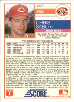 1988 Score Rookie & Traded - Glossy #100T Chris Sabo Back