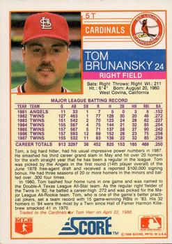 1988 Score Rookie & Traded - Glossy #5T Tom Brunansky Back