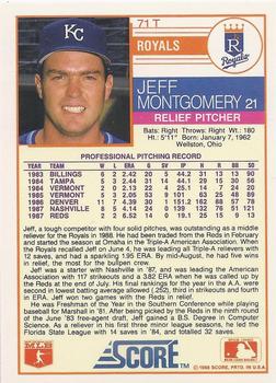 1988 Score Rookie & Traded - Glossy #71T Jeff Montgomery Back