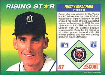 1992 Score 100 Rising Stars #67 Rusty Meacham Back