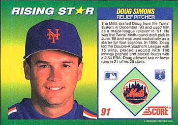 1992 Score 100 Rising Stars #91 <b>Doug Simons</b> Back - 59780-91Bk