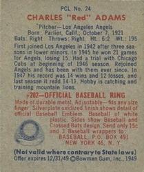 1949 Bowman PCL #24 Red Adams Back