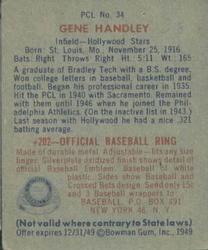 1949 Bowman PCL #34 Gene Handley Back