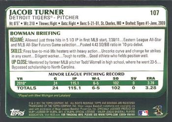 2011 Bowman Draft Picks & Prospects #107 Jacob Turner Back