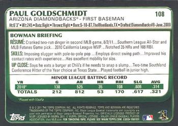 2011 Bowman Draft Picks & Prospects #108 Paul Goldschmidt Back