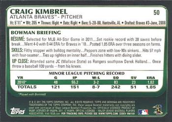2011 Bowman Draft Picks & Prospects #50 Craig Kimbrel Back
