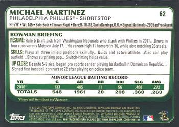 2011 Bowman Draft Picks & Prospects #62 Michael Martinez Back