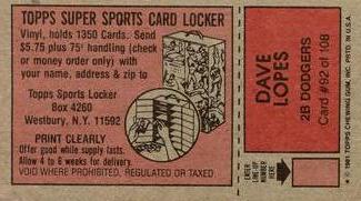 1981 Topps Scratch-Offs #92 Dave Lopes Back