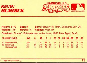 1989 Star #19 Kevin Burdick Back
