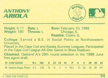 1989 Star #64 Anthony Ariola Back