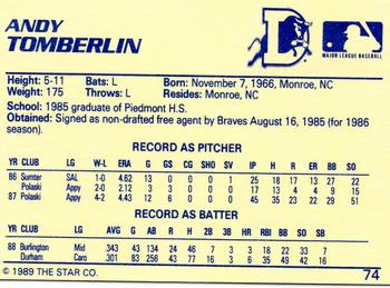 1989 Star #74 Andy Tomberlin Back