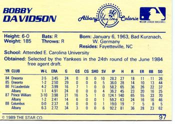 1989 Star #97 Bobby Davidson Back