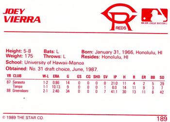 1989 Star #189 Joey Vierra Back