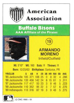 1990 CMC #19 Armando Moreno Back