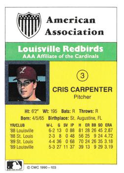 1990 CMC #103 Cris Carpenter Back