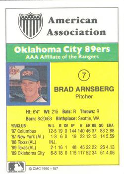 1990 CMC #157 Brad Arnsberg Back