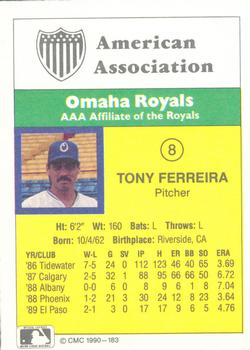 1990 CMC #183 Tony Ferreira Back