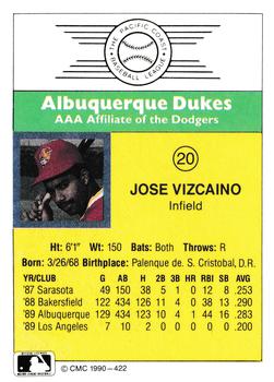 1990 CMC #422 Jose Vizcaino Back