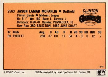 1990 CMC #845 Jason McFarlin Back