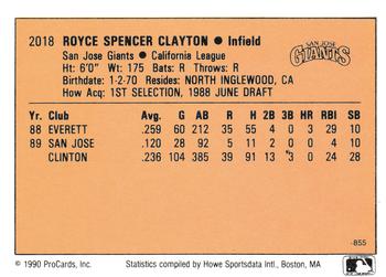 1990 CMC #855 Royce Clayton Back