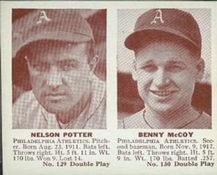 1941 Double Play (R330) #129-130 Nelson Potter / Benny McCoy Front