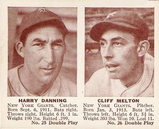 1941 Double Play (R330) #25-26 Harry Danning / Cliff Melton Front