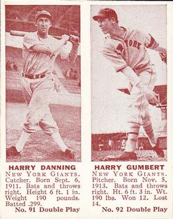 1941 Double Play (R330) #91-92 Harry Danning / Harry Gumbert Front