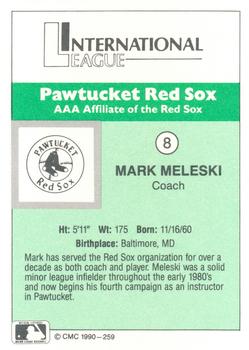 1990 CMC Pawtucket Red Sox #8 Mark Meleski Back