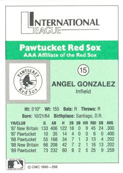 1990 CMC Pawtucket Red Sox #15 Angel Gonzalez Back