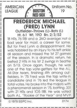 1978 SSPC 270 #174 Fred Lynn Back