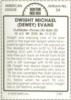1978 SSPC 270 #181 Dwight Evans Back