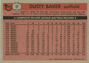 1981 Topps Squirt #17 Dusty Baker Back