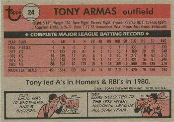 1981 Topps Squirt #24 Tony Armas Back