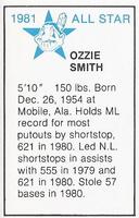 1981 All-Star Game Program Inserts #NNO Ozzie Smith Back