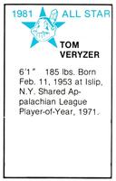 1981 All-Star Game Program Inserts #NNO Tom Veryzer Back